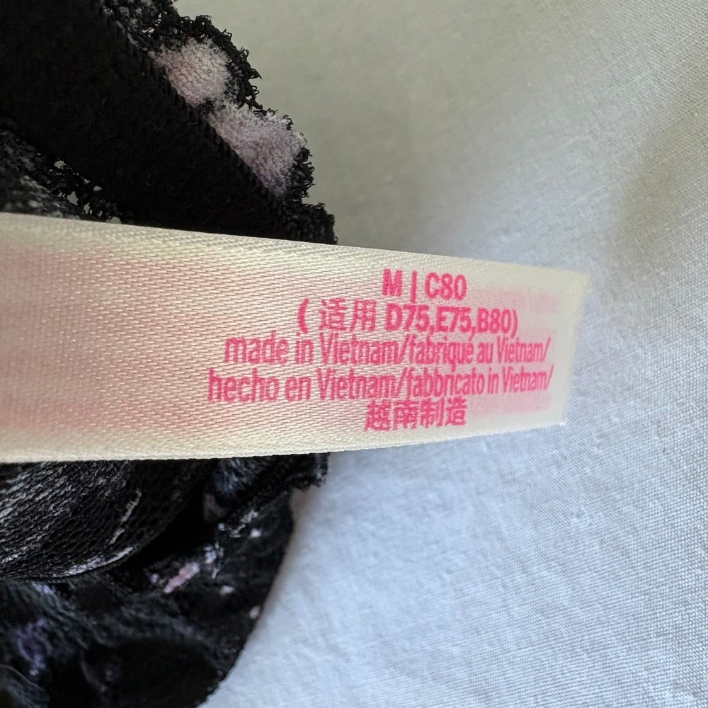 Victoria's Secret PINK Lace Bralette Black Floral Splatter Lightly Lined Medium - Picture 8 of 16